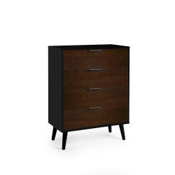 ALB012 4 Drawer Chest - Soft Close - Walnut/Black