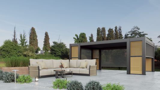 L Shaped Sofa with Round Tables