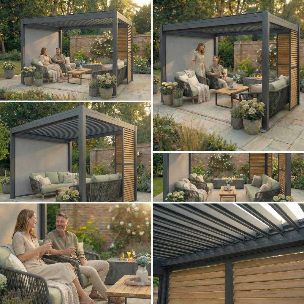 Saturn Aluminium Pergola 4m x 5m Grey 4 Leg