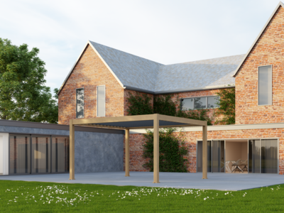 Saturn Aluminium Pergola - 4m x 3m Rectangular Wood Effect