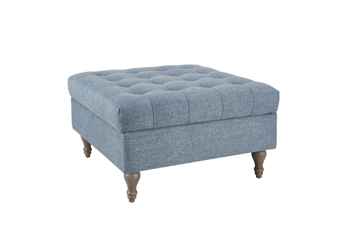 Abt-314-BL Button Top Storage Ottoman - Blue