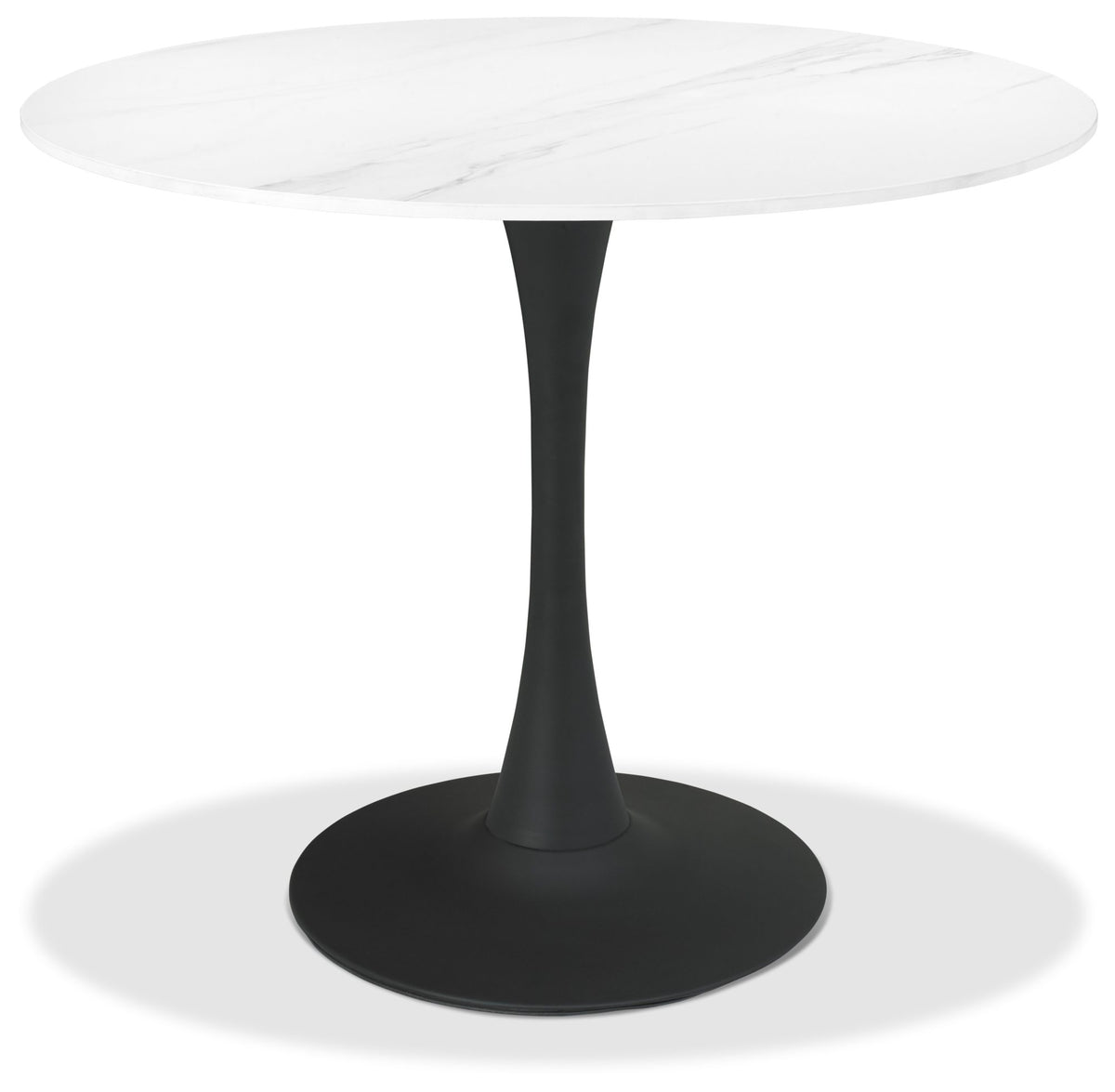 H5127-9 Bistro Matte White Sintered S Circular Dining Table With Black Sand Powder Coated Base