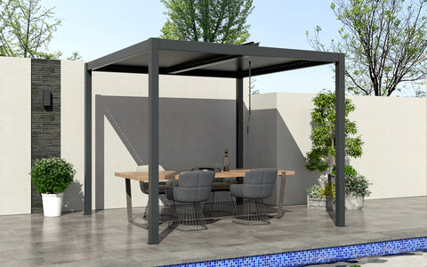 Entry Aluminium Pergola - 3m x 3m LED Lights in Grey