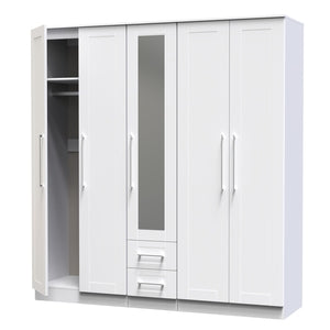 Tall 5 Door 2 Drawer Centre Mirror Robe
