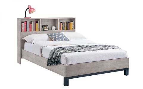 BAL108 Bookcase Headboard Bed 135Cm - Grey Oak