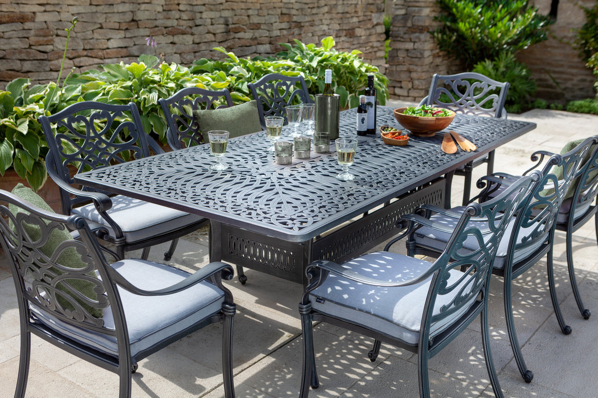 Hartman Capri 8 Seat Rectangular Dining Set in Antique Grey/Platinum