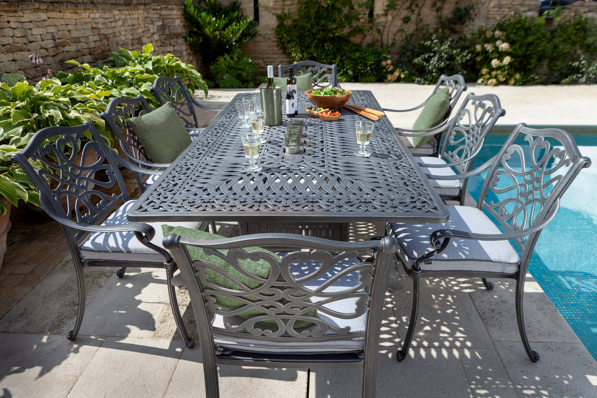 Hartman Capri 8 Seat Rectangular Dining Set in Antique Grey/Platinum