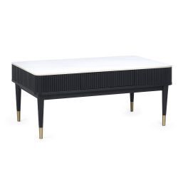 LOU003 Black Fluted Stone Top Coffee Table With 2 Drawers