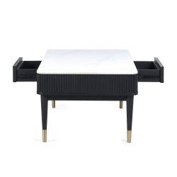 Black Fluted Stone Top Coffee Table With 2 Drawers