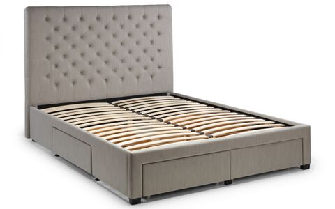 Deep Button 4 Drawer Bed 135Cm - Grey Linen